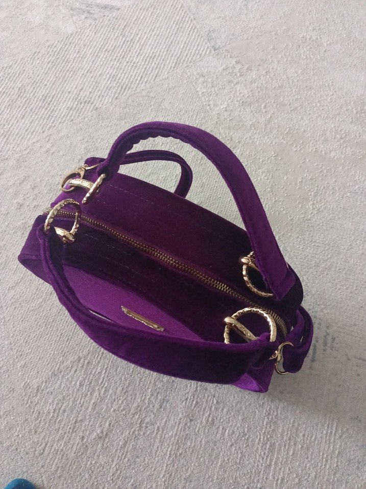 Mor kadife Kadın Omuz Çantası - Görsel 3