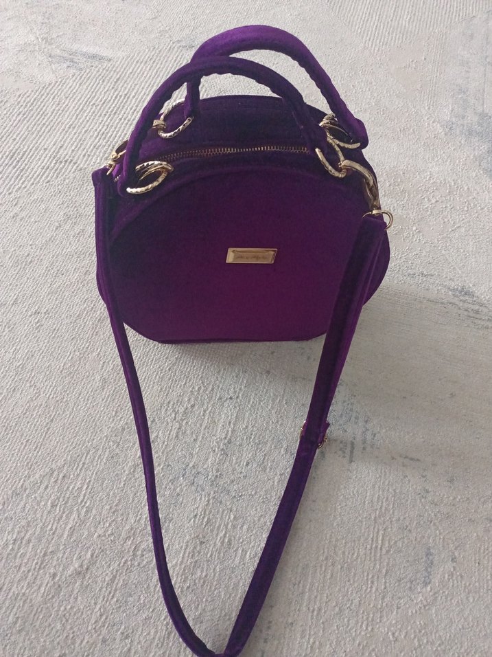 Mor kadife Kadın Omuz Çantası - Görsel 5