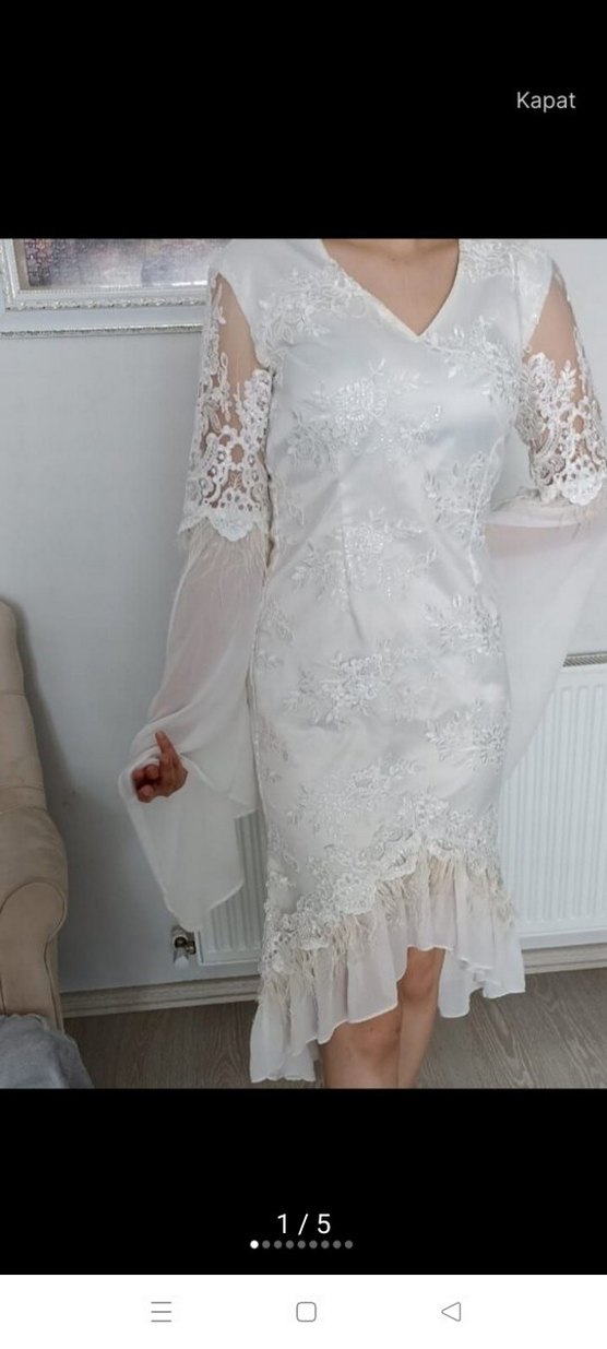 Uzun Kollu Beyaz Dantel Mini Bohem Elbise - Görsel 2