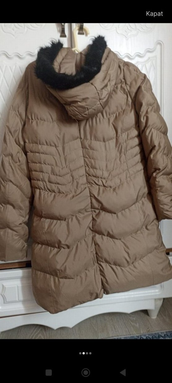 Kürklü Bej Midi Kadın Kışlık Mont - Görsel 2