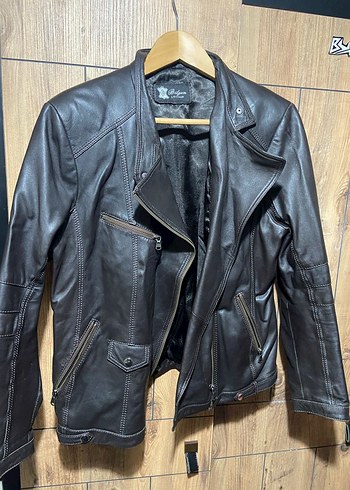 Kahverengi Deri Biker Ceket Kadın - Görsel 2