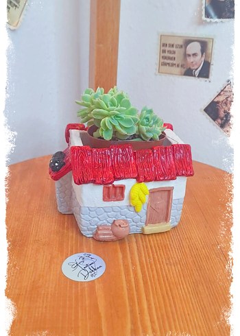 Kırmızı Köy Evi Şeklinde Mumluk ve Saksı - Görsel 3