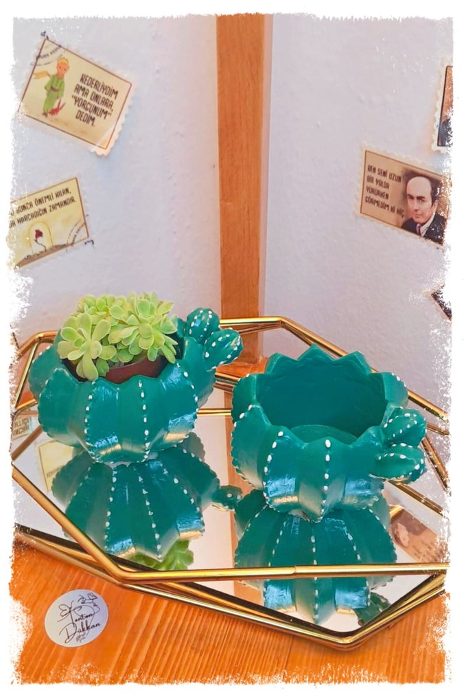 Kaktüs Şeklinde Dekoratif Saksı ve mumluk - Görsel 2