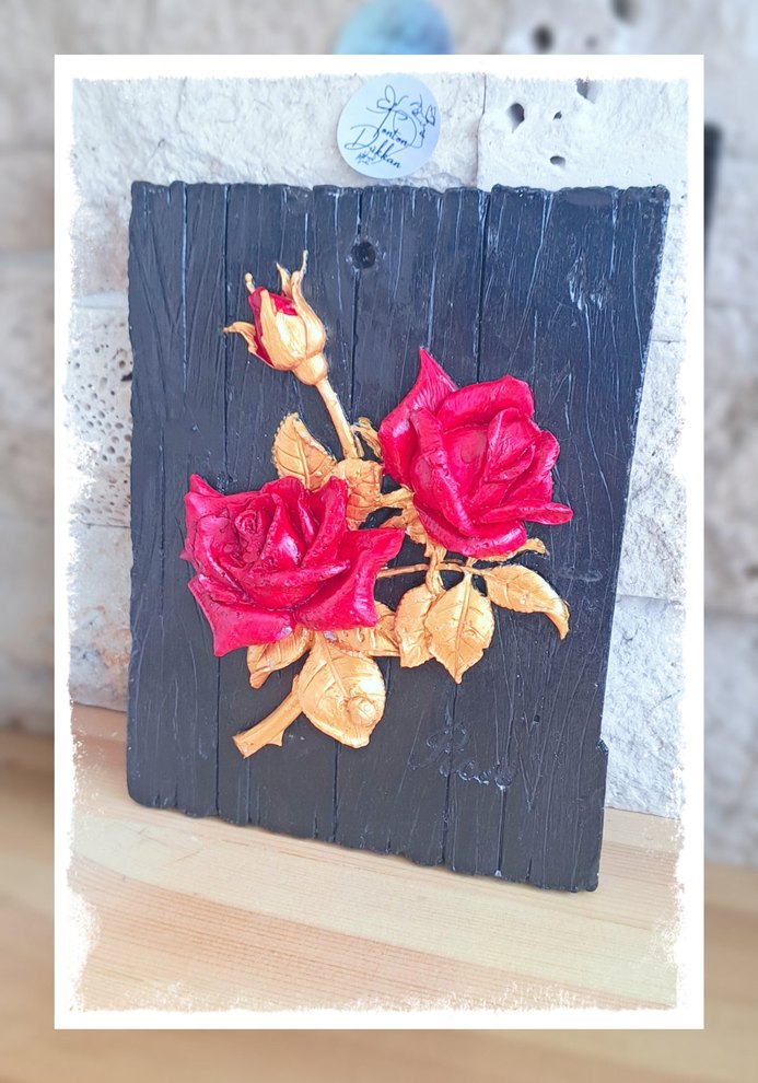 Vintage Altın Renkli Gül Pano - Görsel 3