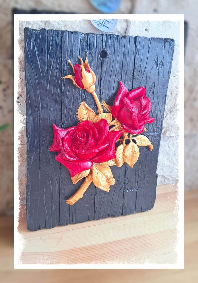 Vintage Altın Renkli Gül Pano - Görsel 2