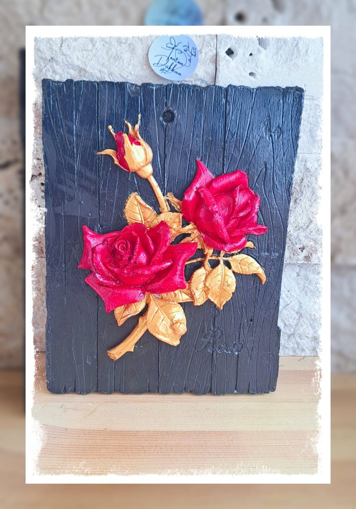 Vintage Altın Renkli Gül Pano - Görsel 4