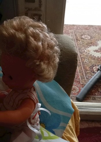 Beyaz çizgili vintage pastel bebek - Görsel 3