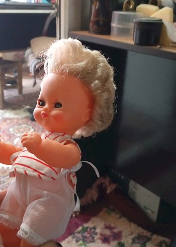 Beyaz çizgili vintage pastel bebek - Görsel 7