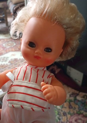 Beyaz çizgili vintage pastel bebek - Görsel 8