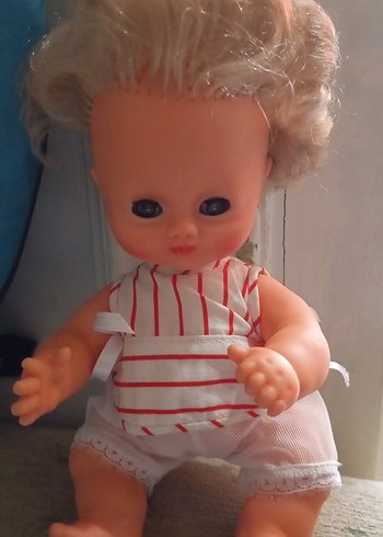 Beyaz çizgili vintage pastel bebek - Görsel 2