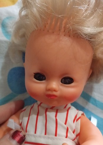 Beyaz çizgili vintage pastel bebek - Görsel 10