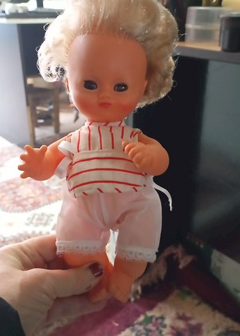 Beyaz çizgili vintage pastel bebek - Görsel 6