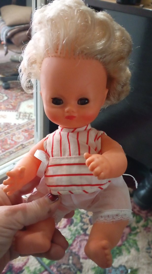 Beyaz çizgili vintage pastel bebek - Görsel 5