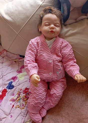 Pembe örgü şapkalı Reborn bebek oyuncak - Görsel 5