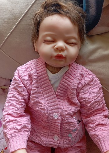 Pembe örgü şapkalı Reborn bebek oyuncak - Görsel 4