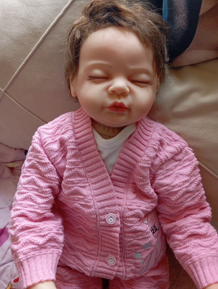 Pembe örgü şapkalı Reborn bebek oyuncak - Görsel 4