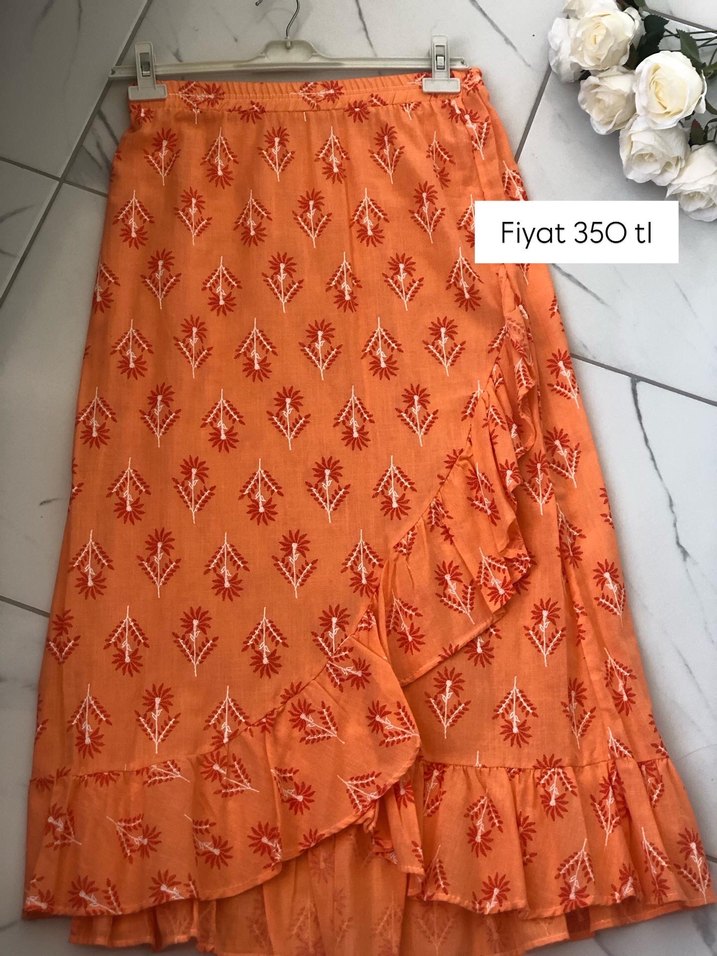 Nakışlı, Fırfırlı Uzun Bohem Etek - Görsel 3