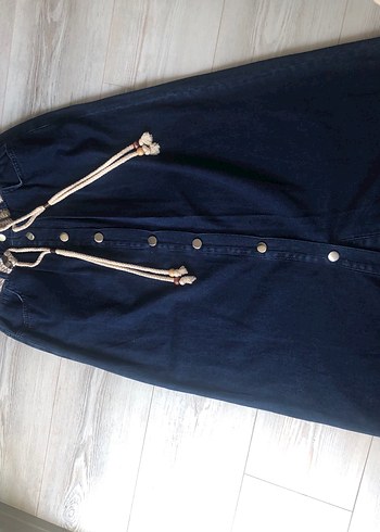 Kadın Lacivert Uzun Kot Etek - Görsel 2