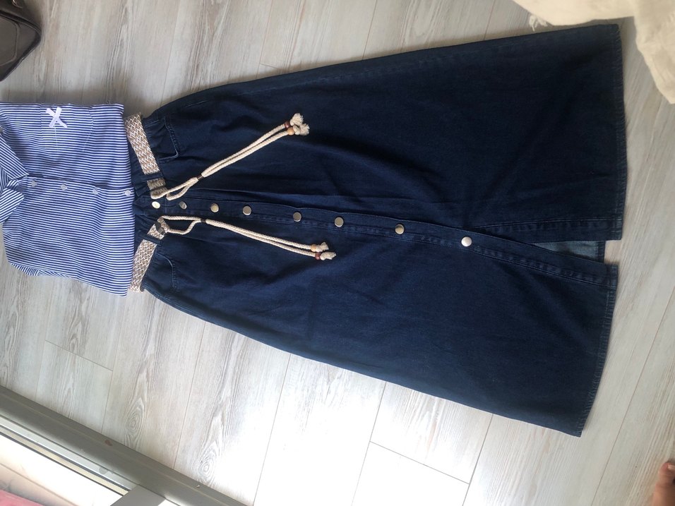 Kadın Lacivert Uzun Kot Etek - Görsel 3