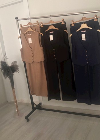 Düğmeli Kahverengi Uzun Kadın Takım Elbise - Görsel 5