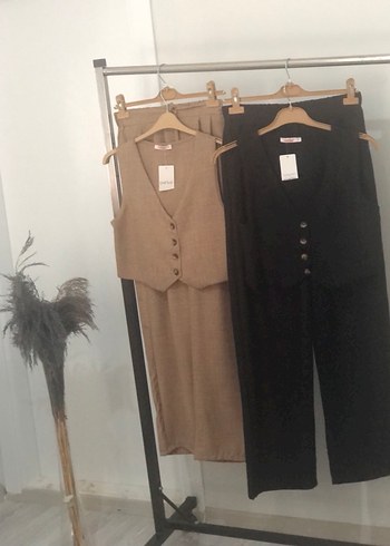 Düğmeli Kahverengi Uzun Kadın Takım Elbise - Görsel 3