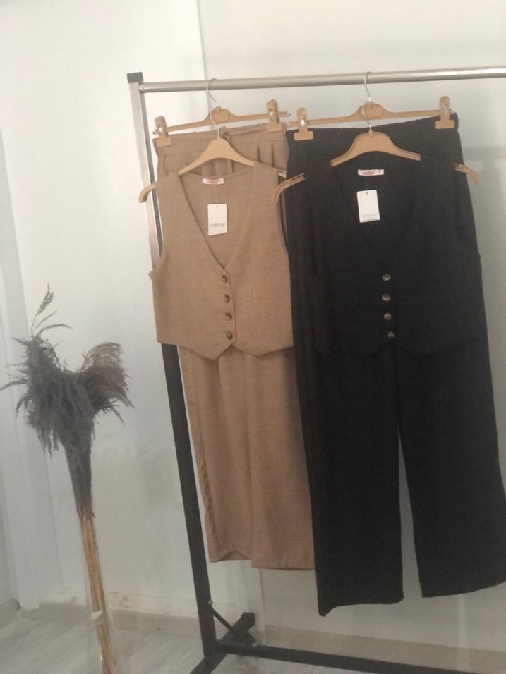 Düğmeli Kahverengi Uzun Kadın Takım Elbise - Görsel 3