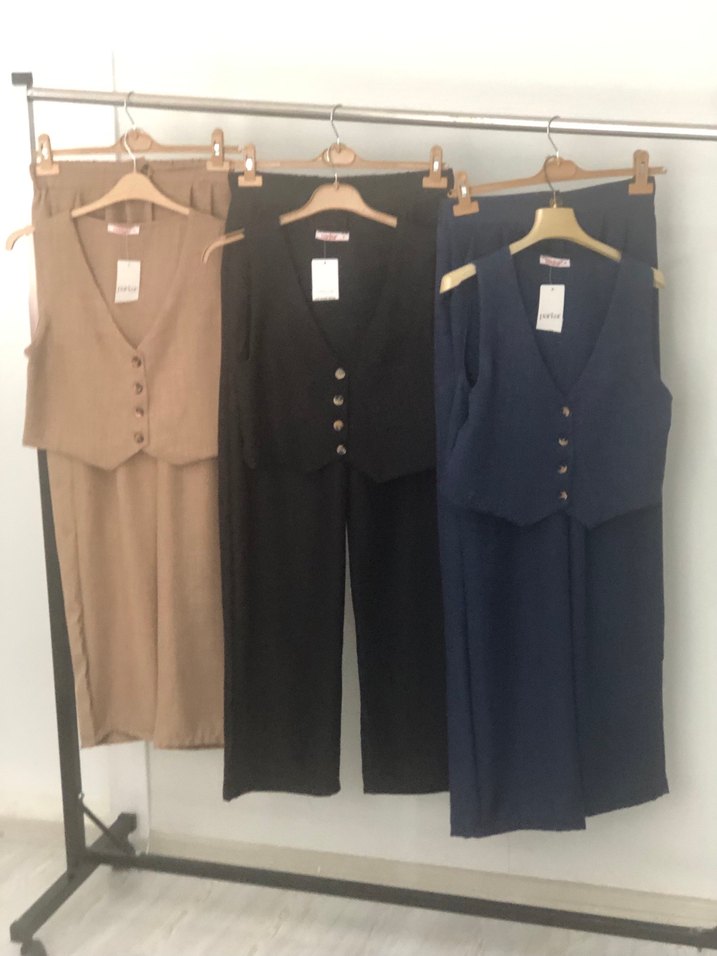 Düğmeli Kahverengi Uzun Kadın Takım Elbise - Görsel 2