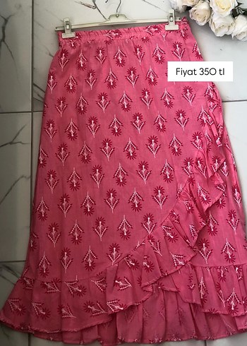 Turkuaz Bohem Uzun Etek Fırfırlı Desenli - Görsel 3