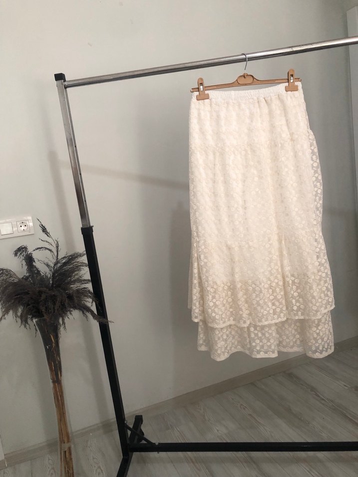 Beyaz Dantel Detaylı Midi Bohem Etek - Görsel 2