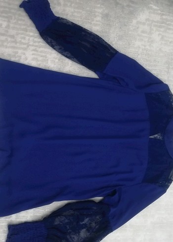 Uzun Kollu Lacivert Fırfırlı Kadın Bluz - Görsel 2