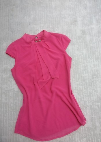 Pembe Drapeli Kısa kol Kadın Bluz - Görsel 2