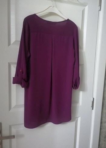 Bordo V Yaka Düğmeli Midi Kadın Tunik - Görsel 3