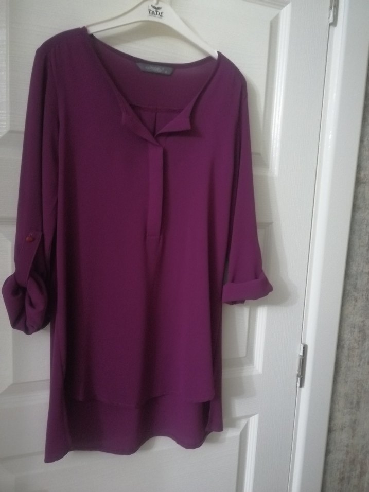 Bordo V Yaka Düğmeli Midi Kadın Tunik - Görsel 2