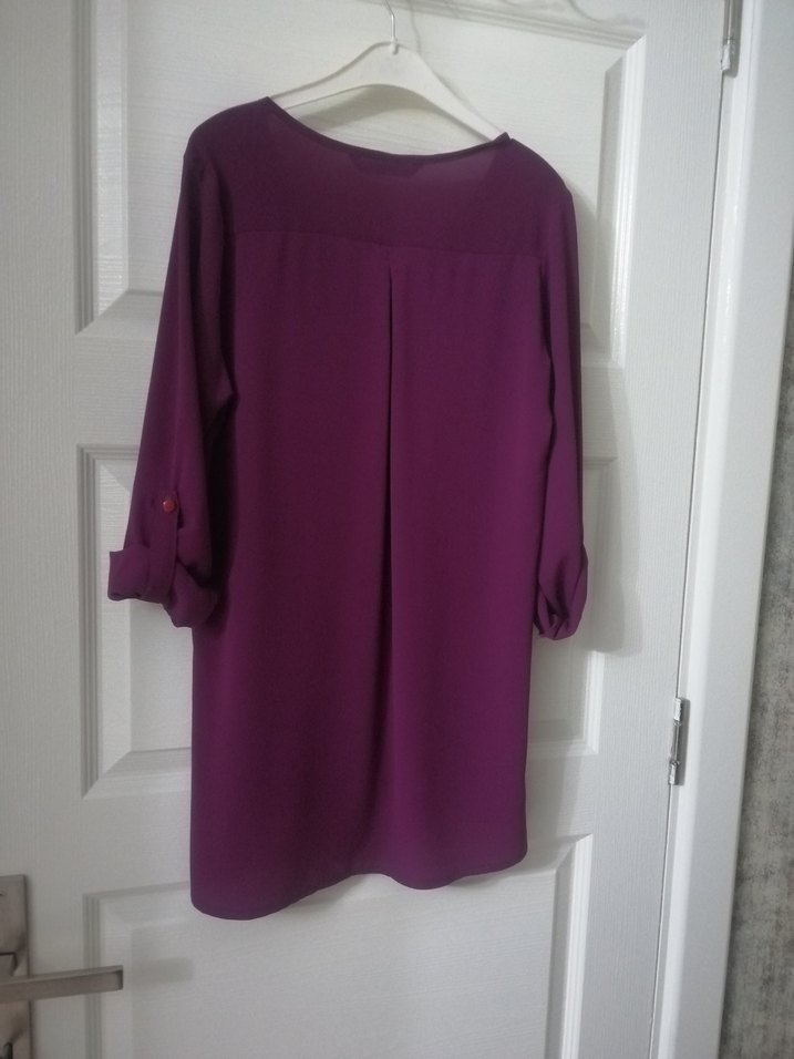 Bordo V Yaka Düğmeli Midi Kadın Tunik - Görsel 3