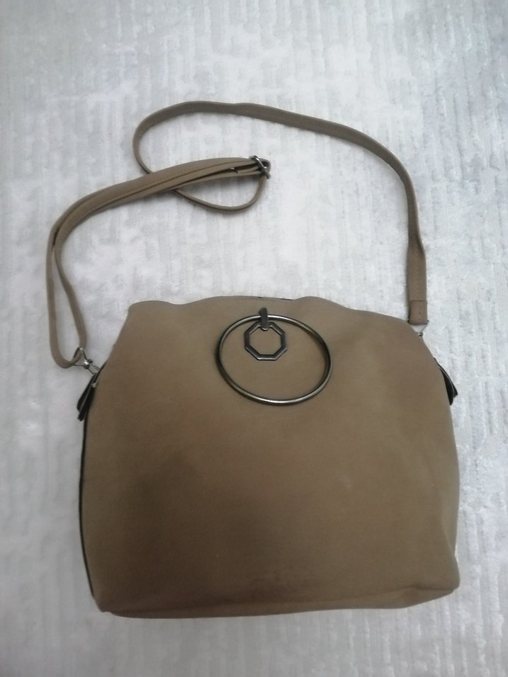 Bej Süet Kadın Çanta Tokalı - Görsel 2