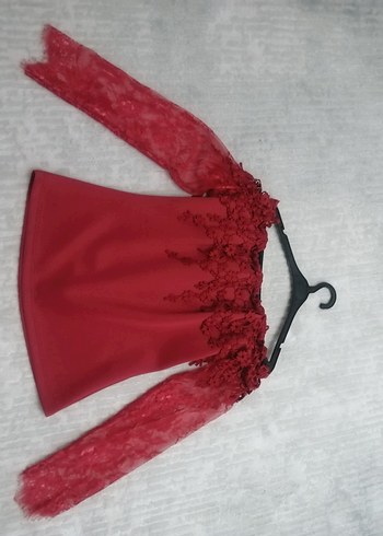 Kırmızı Dantelli Straplez Abiye bluz - Görsel 2