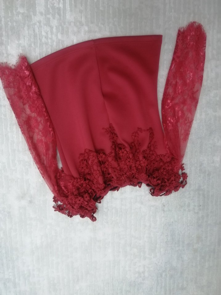 Kırmızı Dantelli  Straplez Abiye bluz - Görsel 3