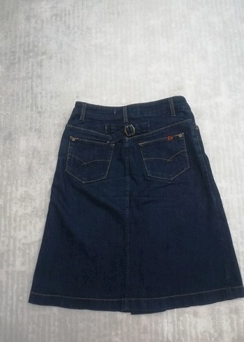 Lacivert kadın Pileli Kot Etek - Görsel 2