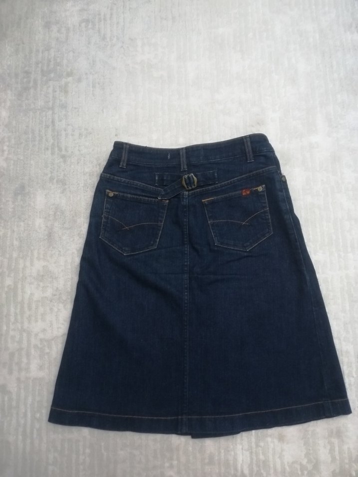 Lacivert kadın Pileli Kot Etek - Görsel 2