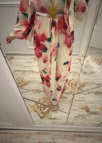 Bohem Çok Renkli Uzun Bağlamalı Elbise - Görsel 2