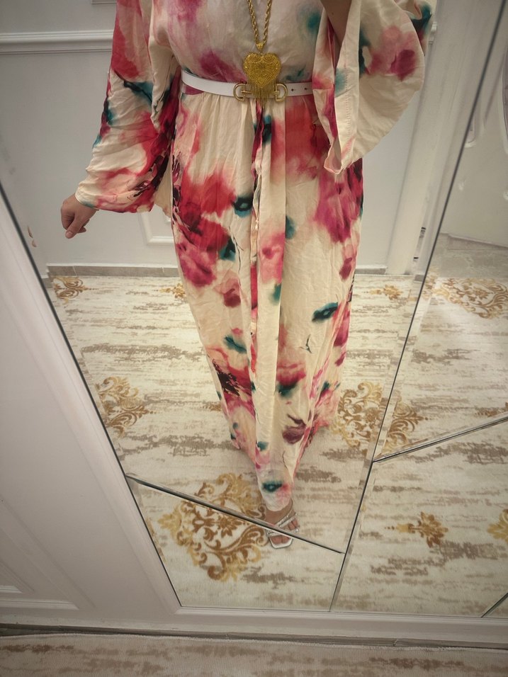 Bohem Çok Renkli Uzun Bağlamalı Elbise - Görsel 3