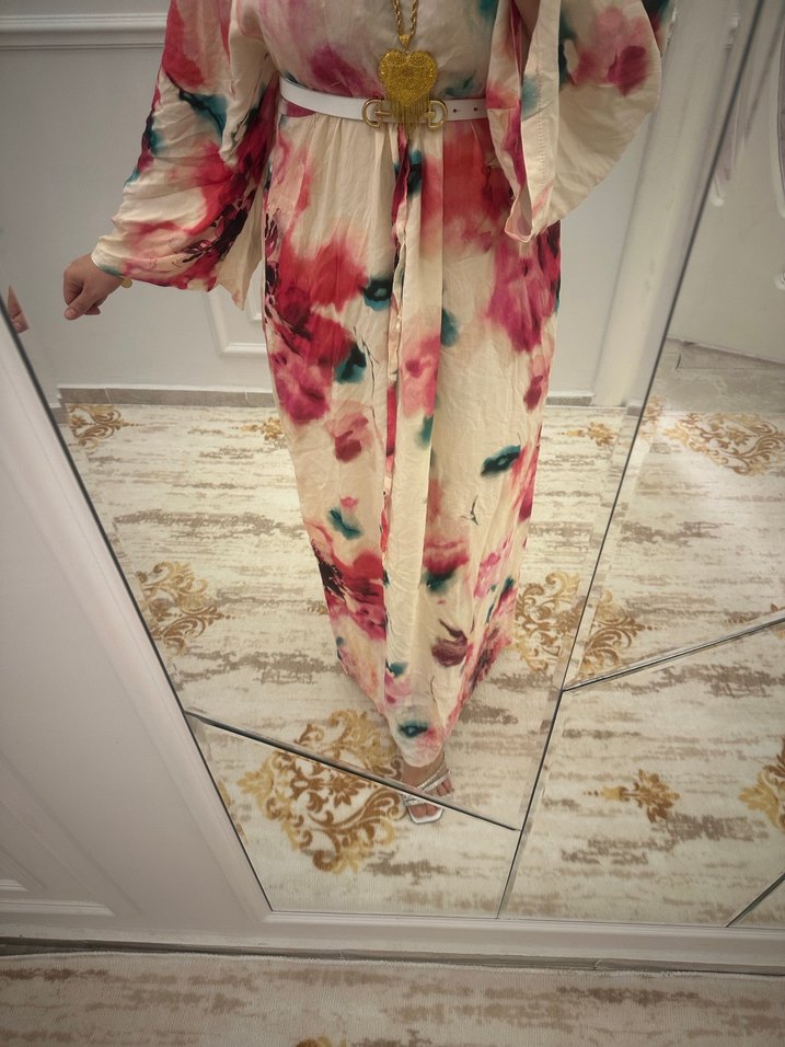 Bohem Çok Renkli Uzun Bağlamalı Elbise - Görsel 2