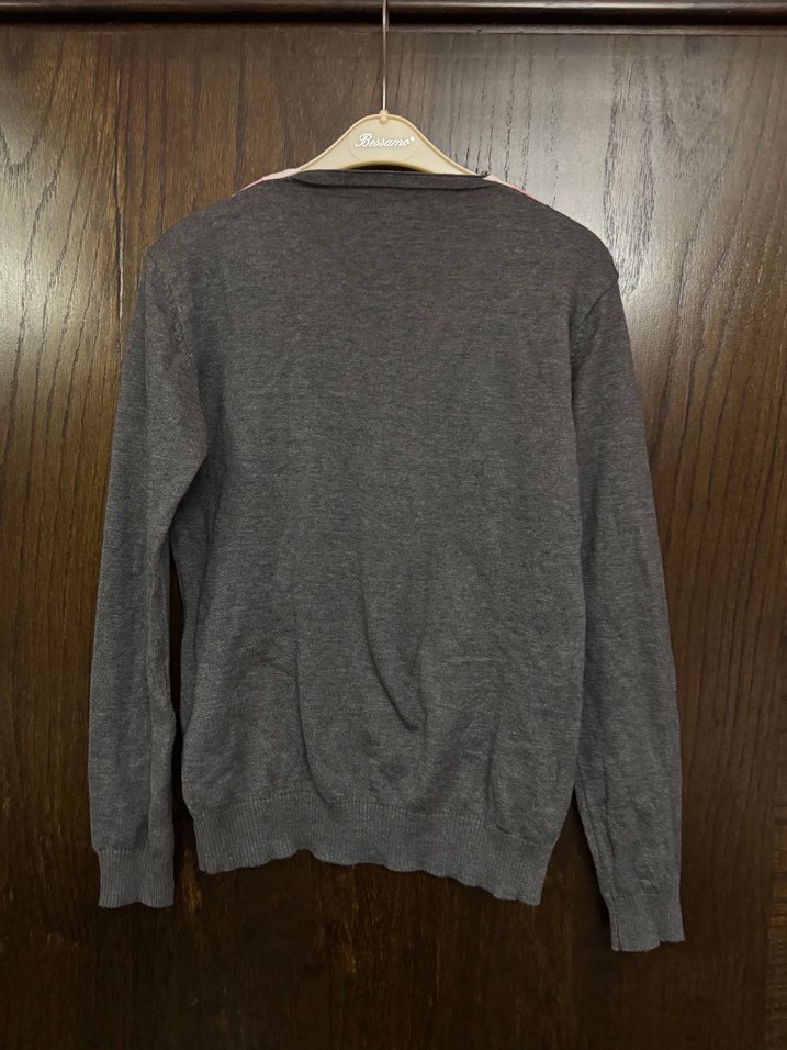 V Yaka Gri Triko Kadın Kazak - Görsel 2