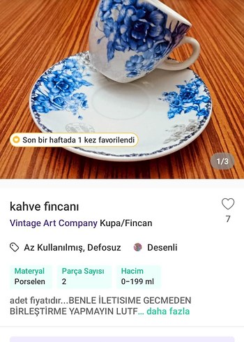 Vintage Mavi Desenli Porselen Kahve Fincanı