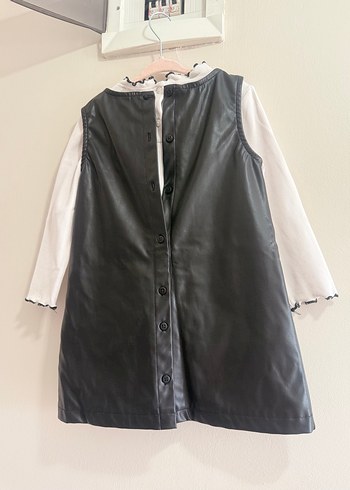 Kız Çocuk Siyah Deri Uzun Kollu Elbise - Görsel 2