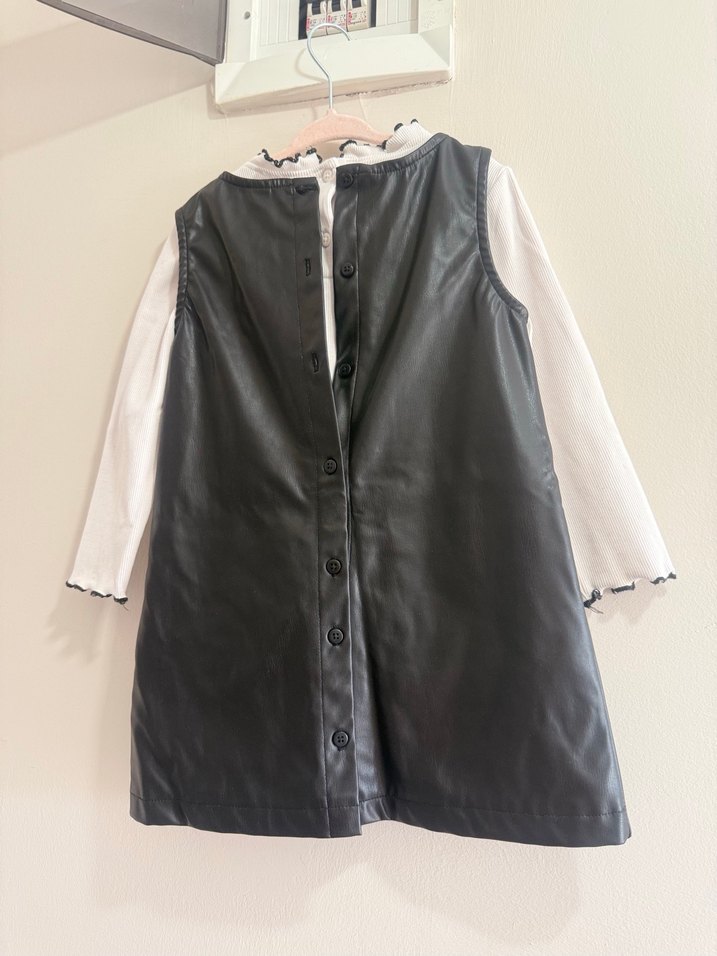 Kız Çocuk Siyah Deri Uzun Kollu Elbise - Görsel 2