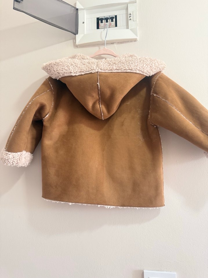 Kızlar İçin Kahverengi Süet Kürklü Ceket - Görsel 2