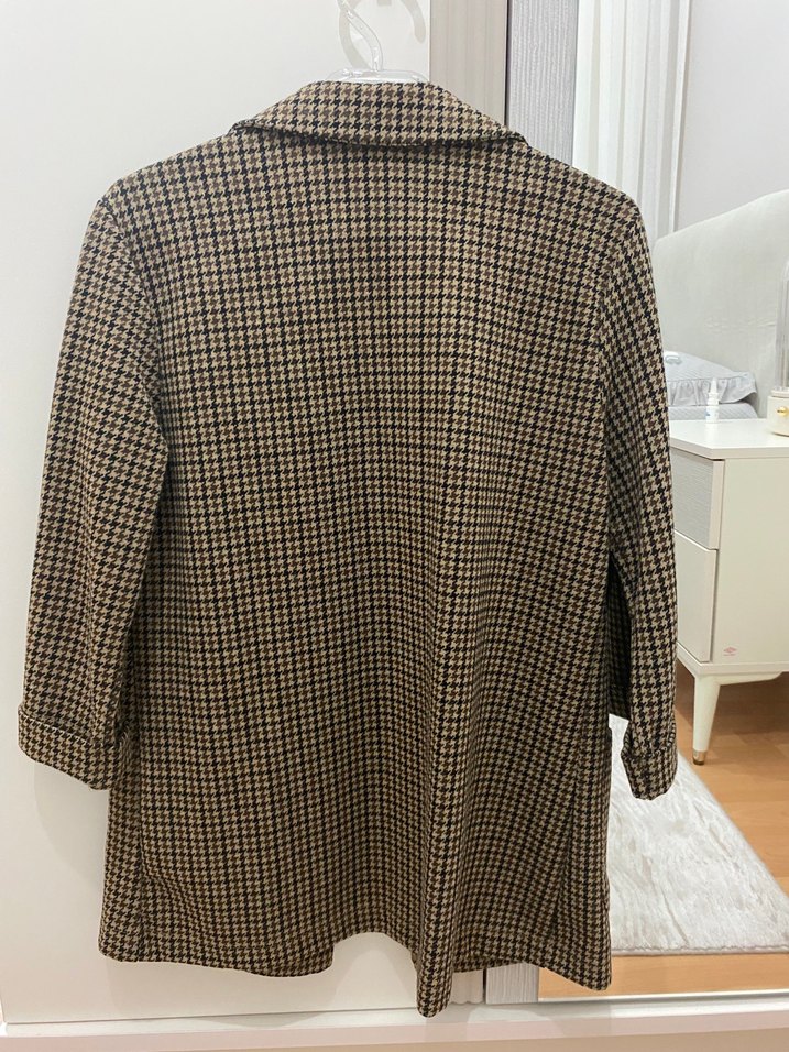 Kahverengi Ekose Midi Blazer - Görsel 5