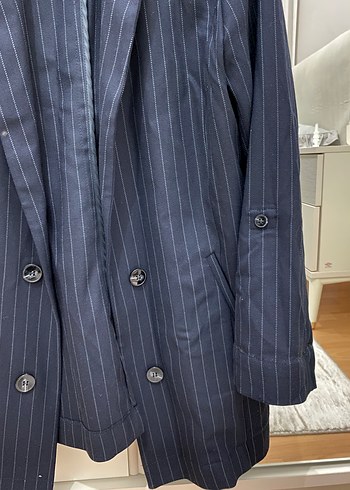 36 Beden Lacivert Düğmeli Midi Kadın Blazer Ceket
