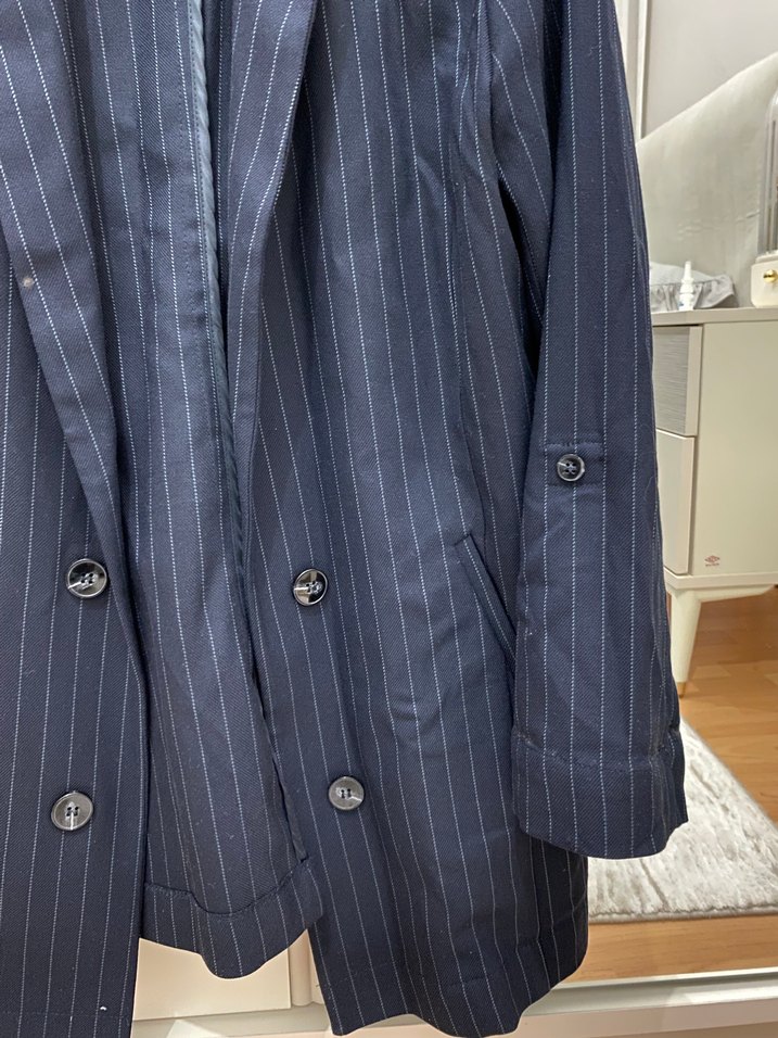 Lacivert Düğmeli Midi Kadın Blazer Ceket - Görsel 2